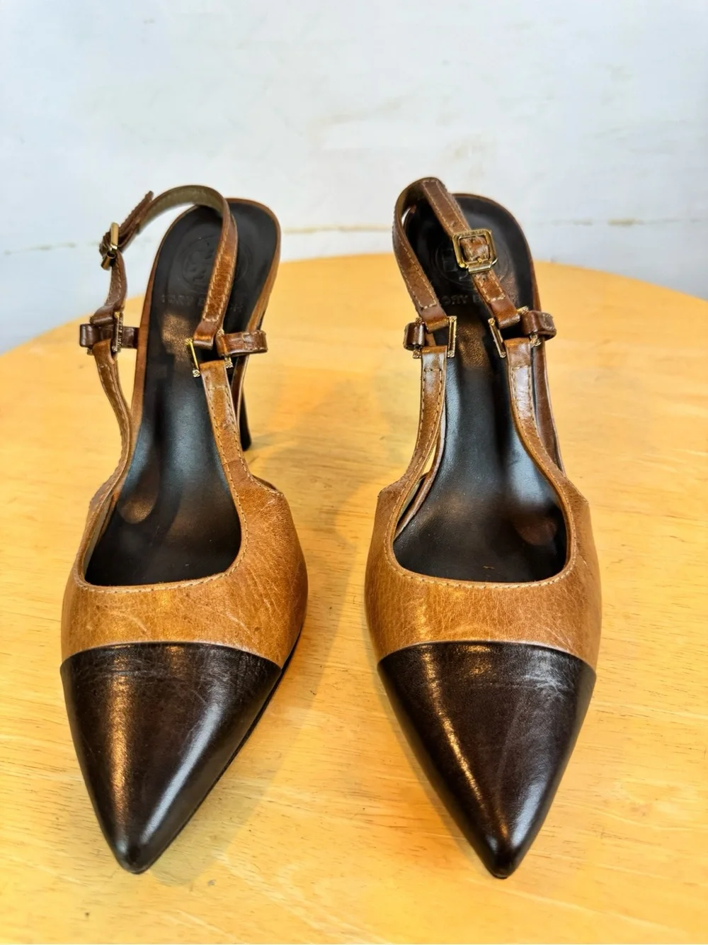 Tory Burch | Brown Two-Tone Slingback Kitten Heel, 7.5